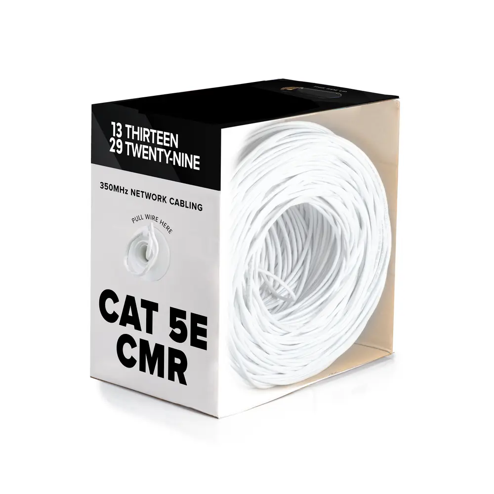 1000' Cat5e, White, 24 AWG, 4 Pair, Unshielded, Riser, Solid, Copper