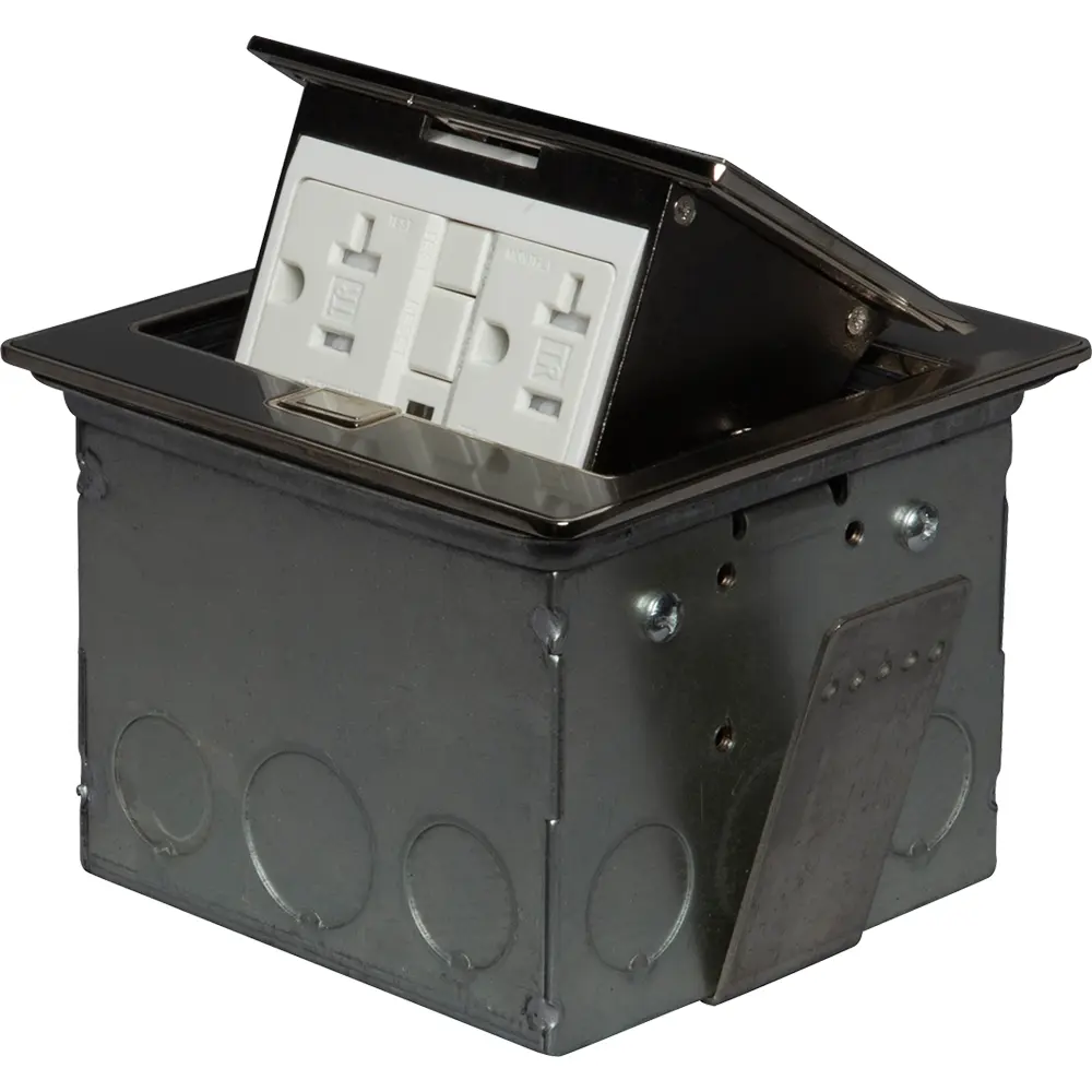 Single-Gang Countertop Box w/ Gasket, 20A Tamper-Resistant Decorator, GFCI, Stainless Steel