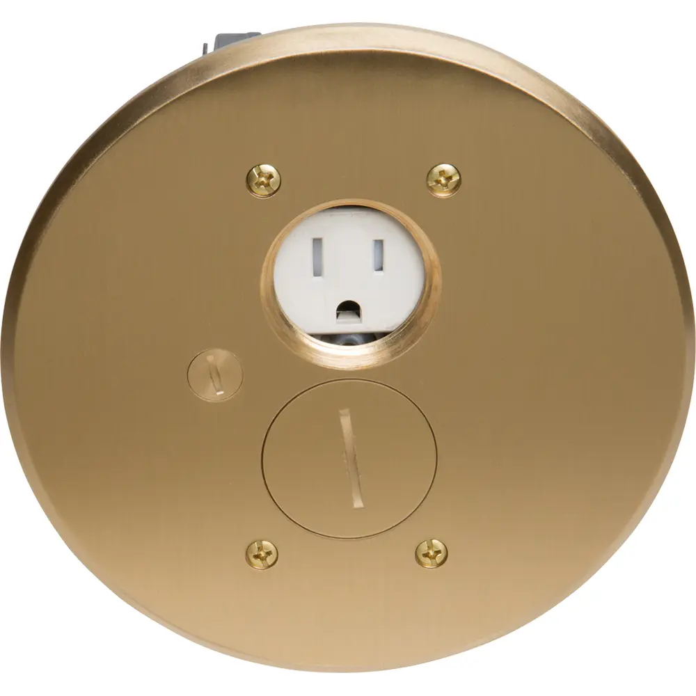 Single-Gang Round Cover Metallic Adjustable Floor Box, Brass
