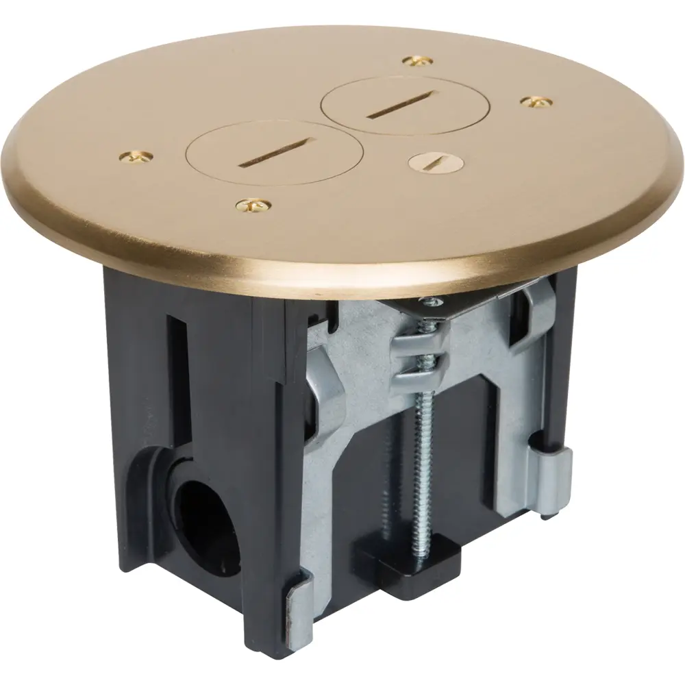 Single-Gang Round Cover Metallic Adjustable Floor Box, Brass